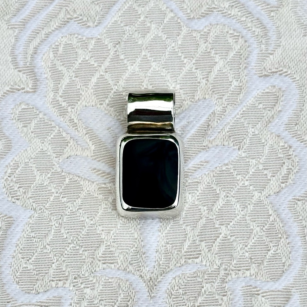Silver Black Onyx Rectangular Pendant 🖤🩶🖤